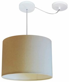 Lustre Pendente Cilíndrico Com Desvio Md-4227 Cúpula em Tecido 40x30cm Algodão Crú - Bivolt