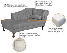 Recamier Diana 140cm Lado Esquerdo Suede Cinza - ADJ Decor