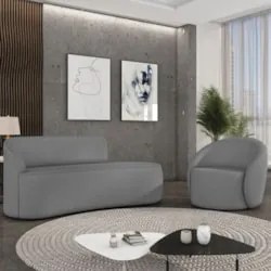 Sofá 2 Lugares 140cm Wendi e Poltrona Steve Linho Grafite I01  - Mpoze