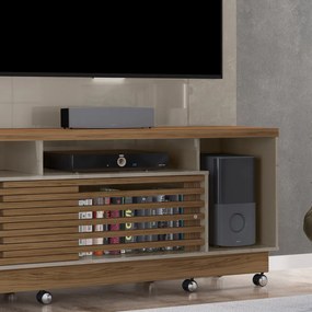 Estante de TV 60 Pol 200cm com Rodízio Sala de Estar Lumari M20 - D'Rossi - Fendi e Naturale
