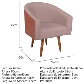Poltrona Luiza Sintético Nozes e Linho Rosê - ADJ Decor