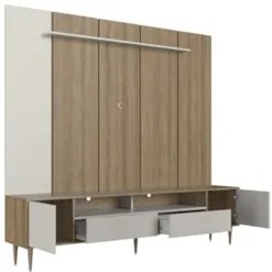 Estante Painel TV 75 Pol com LED 200cm Bianco Mel/Arenas A05 - Mpozena