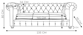Sofá 3 Lugares Sala de Estar 235cm Chesterfield Pés Madeira Couro Marrom G40 - Gran Belo
