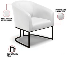 Poltrona Stella Corino Base Industrial Preto D03 - D'Rossi - Branco