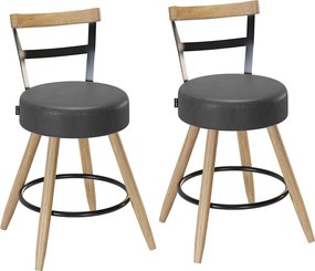 Banqueta Baixa Cozinha 50cm Encosto Pé Madeira Kit 2 Kyara Pu S02 - D'Rossi - Preto