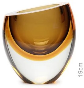Gota Baixa Bicolor Diagonal Fumê com Âmbar Murano Cristais Cadoro