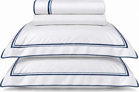 Jogo de Cama Literie Percal 200 Fios Alba Branco e Marinho King