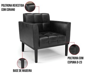 Poltrona Base de Madeira Fixa Preto Kit 2 Elisa Corano Preto D03 - D'Rossi