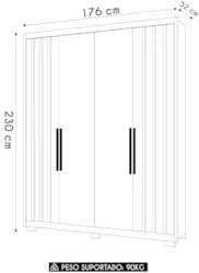 Guarda Roupa Solteiro 176cm Ripado Milão Z17 Freijó/Off White - Mpozen