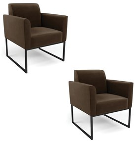 Kit 2 Poltronas Base Industrial Preto Marisa Suede D03 - DRossi - Marrom