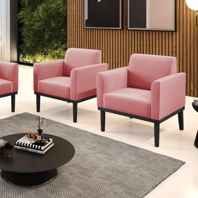Kit 2 Poltronas Decorativas Isabella Pés Fixo em Madeira Preto Suede Rose G19 - Gran Belo