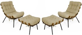 Kit 2 Poltronas Costela Com 2 Puff Costela Suede Nude