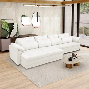 Sofá Retrátil Manual Sala de Estar Nolan Bipartido 414cm Conforto Premium em Couro Branco G58 - Gran Belo