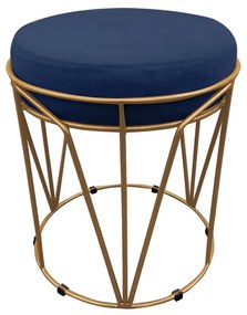 Puff Multiuso com Mesa Babu 2 em 1 Suede Azul Marinho Base Dourado - D'Rossi