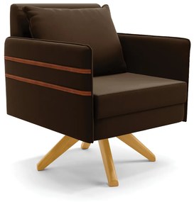 Poltrona Giratória Mari Suede Base de Madeira MA30 D03 - D'Rossi - Marrom