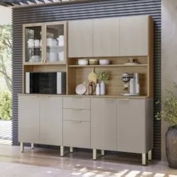 Armário de Cozinha Compacta 198cm Aurea D02 Amêndola/Nude - Mpozenato