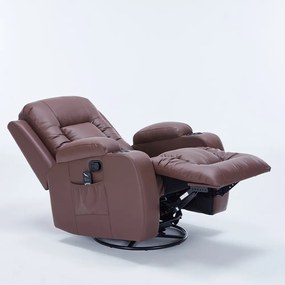 Cadeira com Massagem Poltrona do Papai Giratória Reclinável Manual Austin Aquecimento PU Marrom Chocolate G94 - Gran Belo