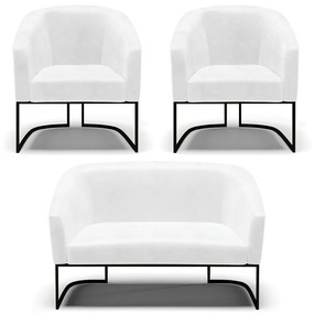 Namoradeira e 2 Poltronas Industrial Preto Stella Sintético PU D03 - D'Rossi - Branco