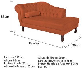Recamier Diana 185cm Lado Direito Suede Terracota - ADJ Decor