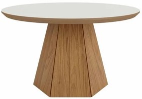 Mesa de Centro Eloi Tampo Off White Brilho Base Hexagonal Freijo 70cm - 67915 Sun House