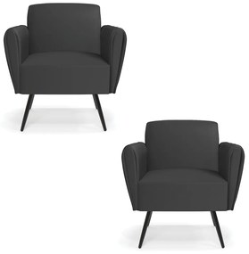 Kit 2 Poltronas Pés Palito de Ferro Bruna Corino D01 - D'Rossi - Preto