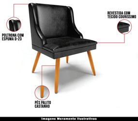 Kit 3 Cadeiras Decorativas Sala de Jantar Pés Palito de Madeira Firenze PU Preto Brilho/Natural G19 - Gran Belo