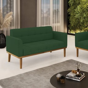 Poltrona Namoradeira Decorativa Karen Pés Fixo em Madeira Castanho Veludo Verde Esmeralda G19 - Gran Belo