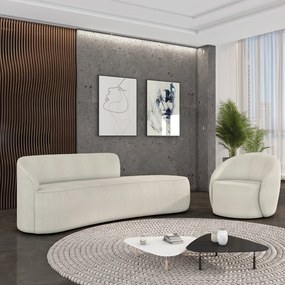 Sofá 4 Lugares Orgânico 220cm Morgan e Poltrona Lua Bouclê D03 - D'Rossi - Off White