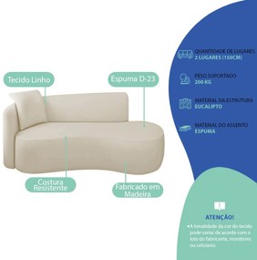 Divã Recamier Suíça Curvo Sala Recepção 150cm Ld Linho