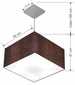 Lustre Pendente Quadrado Md-4020 Cúpula em Tecido 21/35x35cm Café - Bivolt