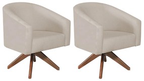 kit 02 Poltronas Luiza Base Giratória de Madeira Linho Bege - ADJ Decor