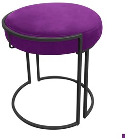 Puff Redondo Base Industrial Preto Kit 2 Love Suede - Roxo