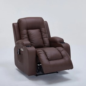 Cadeira Poltrona do Papai Elétrica Reclinável Austin Massagem e Aquecimento com Porta Copos Entrada USB/USB-C PU Marrom Chocolate G94 - Gran Belo