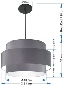Lustre Pendente Cilíndrico Md-4384 Cúpula em Tecido Cinza Tam 50cm