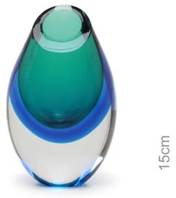 Gota Mini Baixa Bicolor Verde com Água-marinha Murano Cristais Cadoro