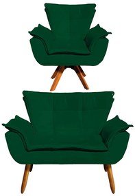 Sofá Namoradeira e Poltrona Giratória MM30 Opala Suede D03 - D'Rossi - Verde