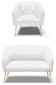 Sofá Namoradeira e Poltrona Pé Palito Natural Stella Sintético Branco D03 - D'Rossi