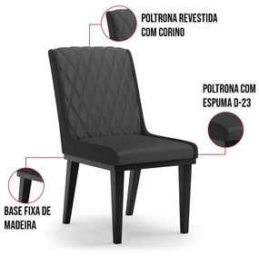 Cadeira Sala de Jantar Base Madeira Preto kit 4 Sofia Sintético D03 - D'Rossi - Preto