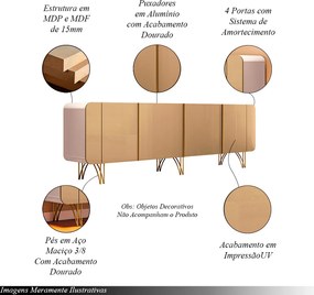 Conjunto Buffets Bambino/Virginia Sala de Estar MDP/MDF Pés Aço Off White/Champagne G26 - Gran Belo