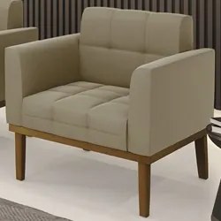 Poltrona Decorativa Base Madeira Castanho Ana Suede Marrom RT - Ibiza