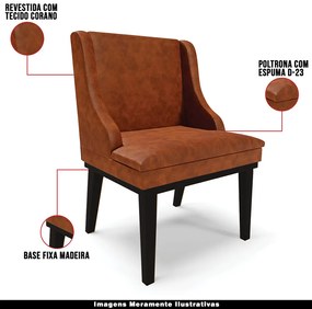 Kit 3 Cadeiras Decorativas Sala de Jantar Base Fixa de Madeira Firenze PU Nozes/Preto G19 - Gran Belo