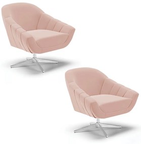 Kit 02 Poltronas Giratória Giovana Veludo Base Cromada D03 - D'Rossi - Rose