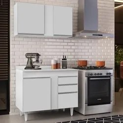 Armário Aéreo Indiana e Balcão Gabinete 100cm Luziania Branco - Lumil