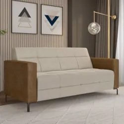 Sofá 2 Lugares 200cm Pés Metálicos Sallin Veludo Bege/Camel Z08 - Mpoz