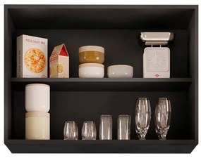Armário Aéreo de Cozinha Lavanderia 02 Portas Eva 80 cm L06 - D'Rossi - Preto e Cinza