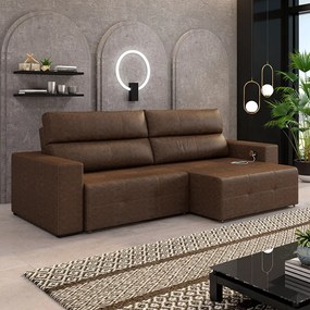 Sofá Retrátil 4 Lugares 264cm 2 Módulos Nero com USB Couro Manchado G52 - Gran Belo