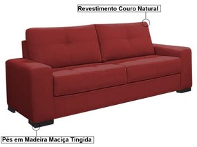 Sofá 3 Lugares 200cm Turim Couro Vermelho G58 - Gran Belo