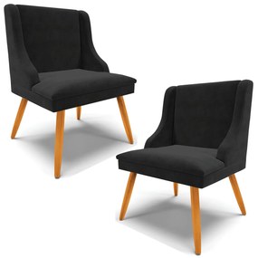 Kit 2 Cadeiras Decorativas Sala de Jantar Pés Palito de Madeira Firenze Suede Preto/Natural G19 - Gran Belo