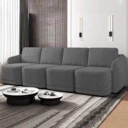 Sofá Cama Casal para Sala 436cm Polska Z08 Veludo Cinza Escuro - Mpoze