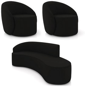 Sofá 4 Lugares Orgânico 220cm Morgan e 2 Poltronas Lua Veludo D03 - D'Rossi - Preto